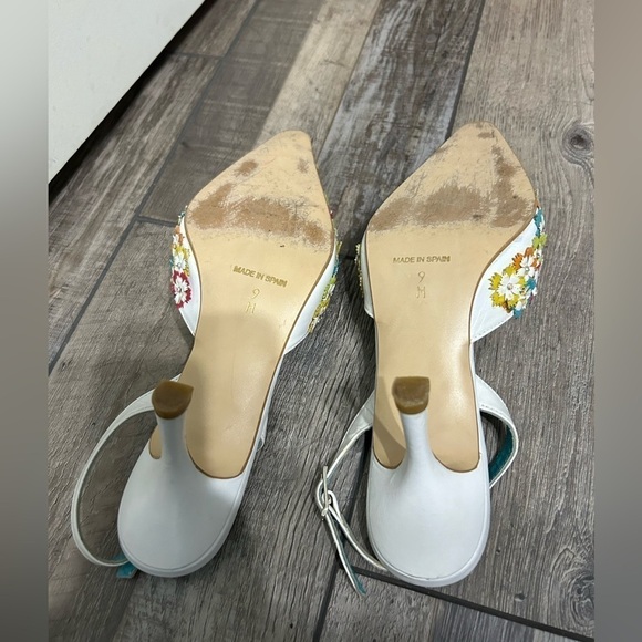 Jeffrey Campbell 💎 🌈 floral Blue&White leather heel white Multi pointy toe - Picture 9 of 12